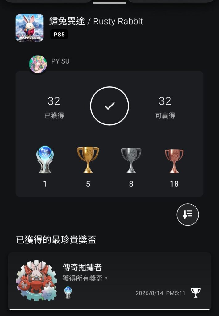 鏽兔異途 白金獎盃
